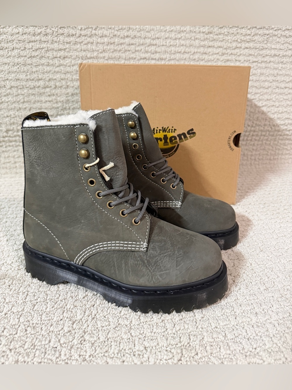 Dr Martens 1460 Pascal Bex Faux Fur Lined Boot Sz US 8 Gunmetal color